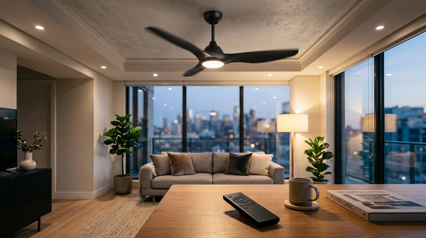 Aerodynamic BLDC ceiling fan with remote control energy savings