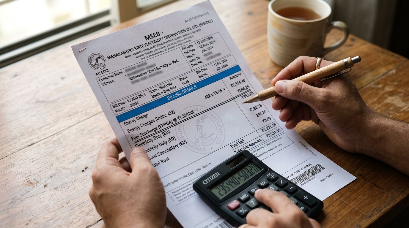 Electricity bill breakdown showing FPPCA fuel surcharge and electricity duty