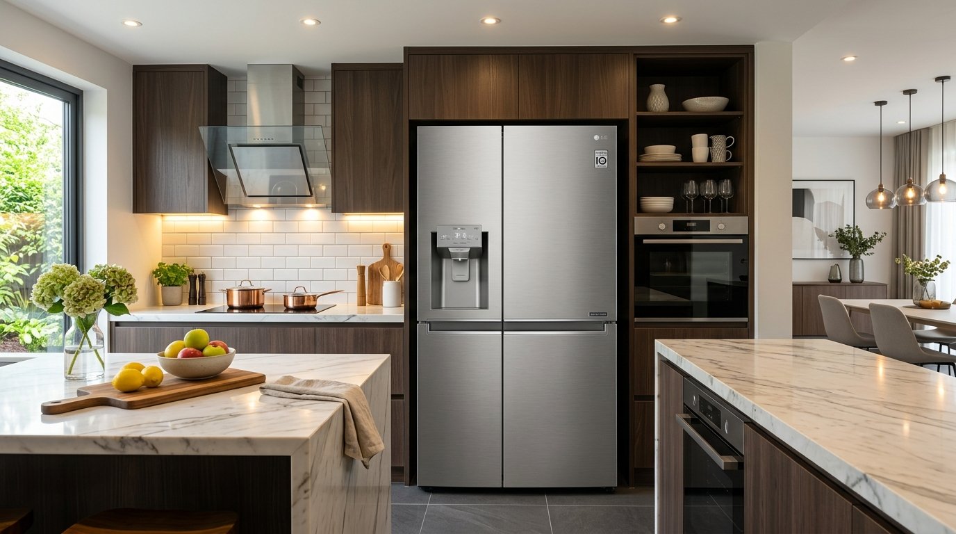 Modern inverter frost-free refrigerator in contemporary kitchen